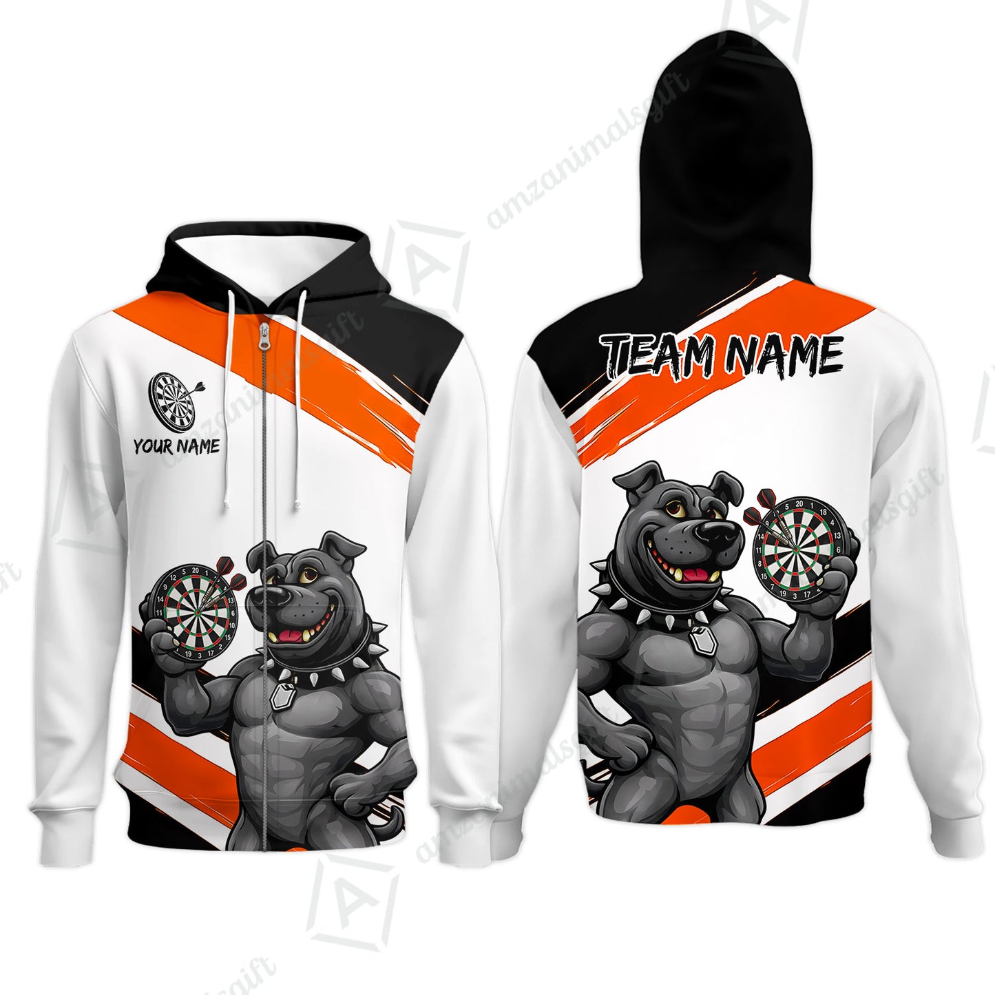 Custom Darts Jersey Polo Shirt, Pitbull Hold Dart Board, Custom Dart Jersey Team Shirt For Players With Name & Team Name