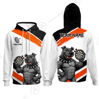 Custom Darts Jersey Polo Shirt, Pitbull Hold Dart Board, Custom Dart Jersey Team Shirt For Players With Name & Team Name