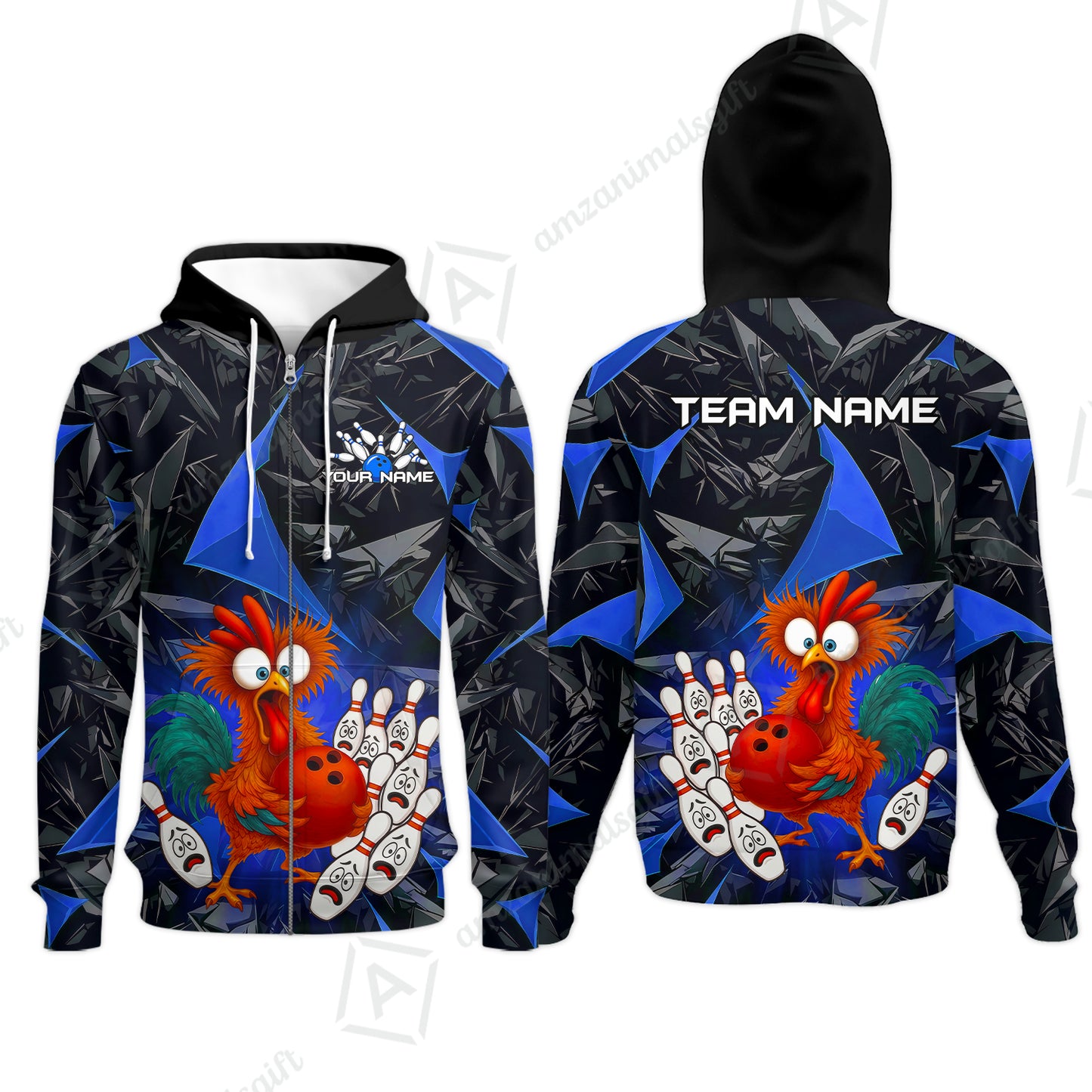 Custom Bowling Jersey Polo Shirt, Crazy Chicken Bowling Custom Bowling Jersey Team Shirt For Players With Name & Team Name
