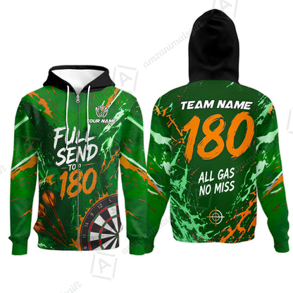 Customized Darts Team Jersey, Full Send To 180, All Gas No Miss, Personalized Polo Shirt For Players With Name & Team Name