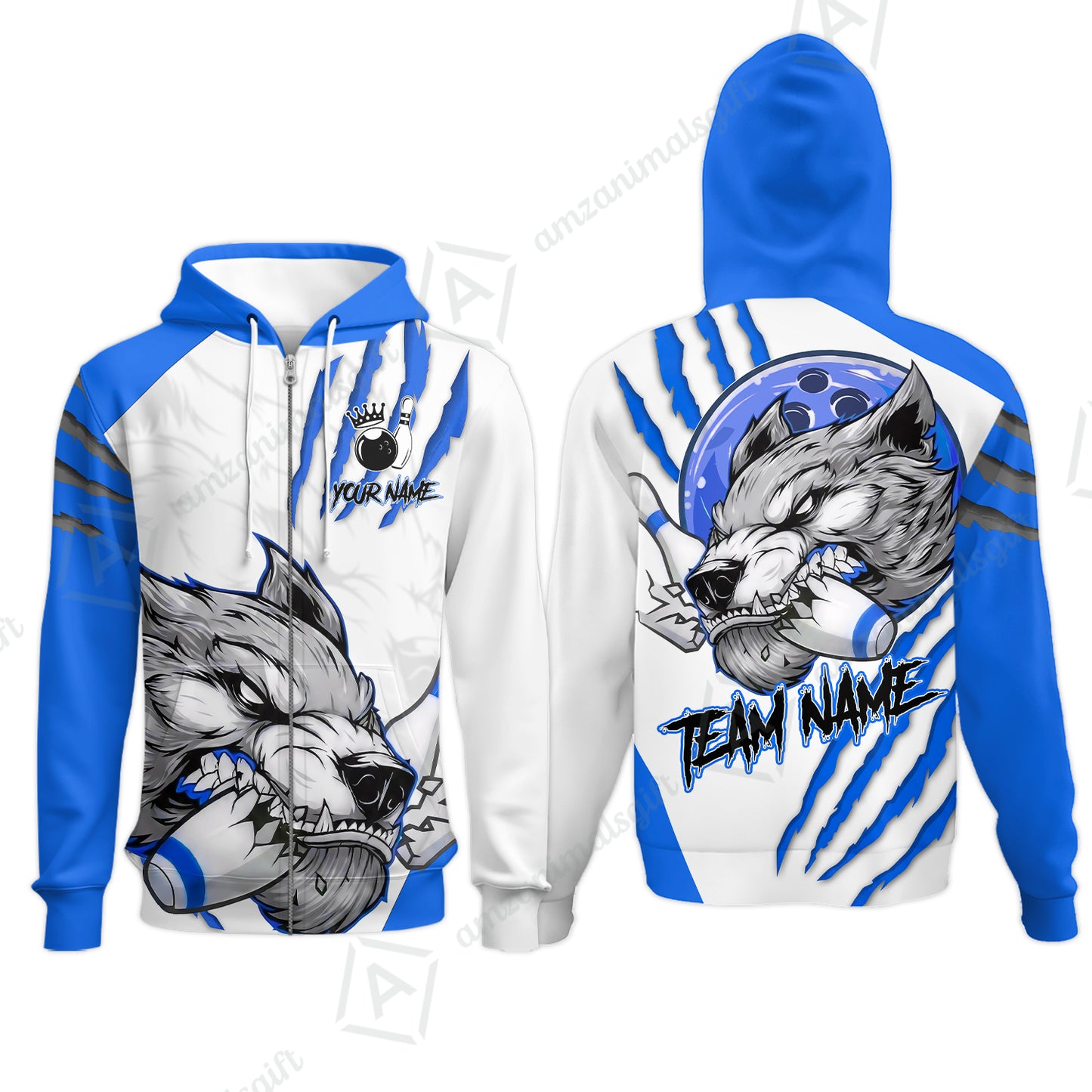 Customized Bowling Jerseys, Fierce Wolf Artwork Scratch, Uniform Bowling - Personalized Name And Team Name
