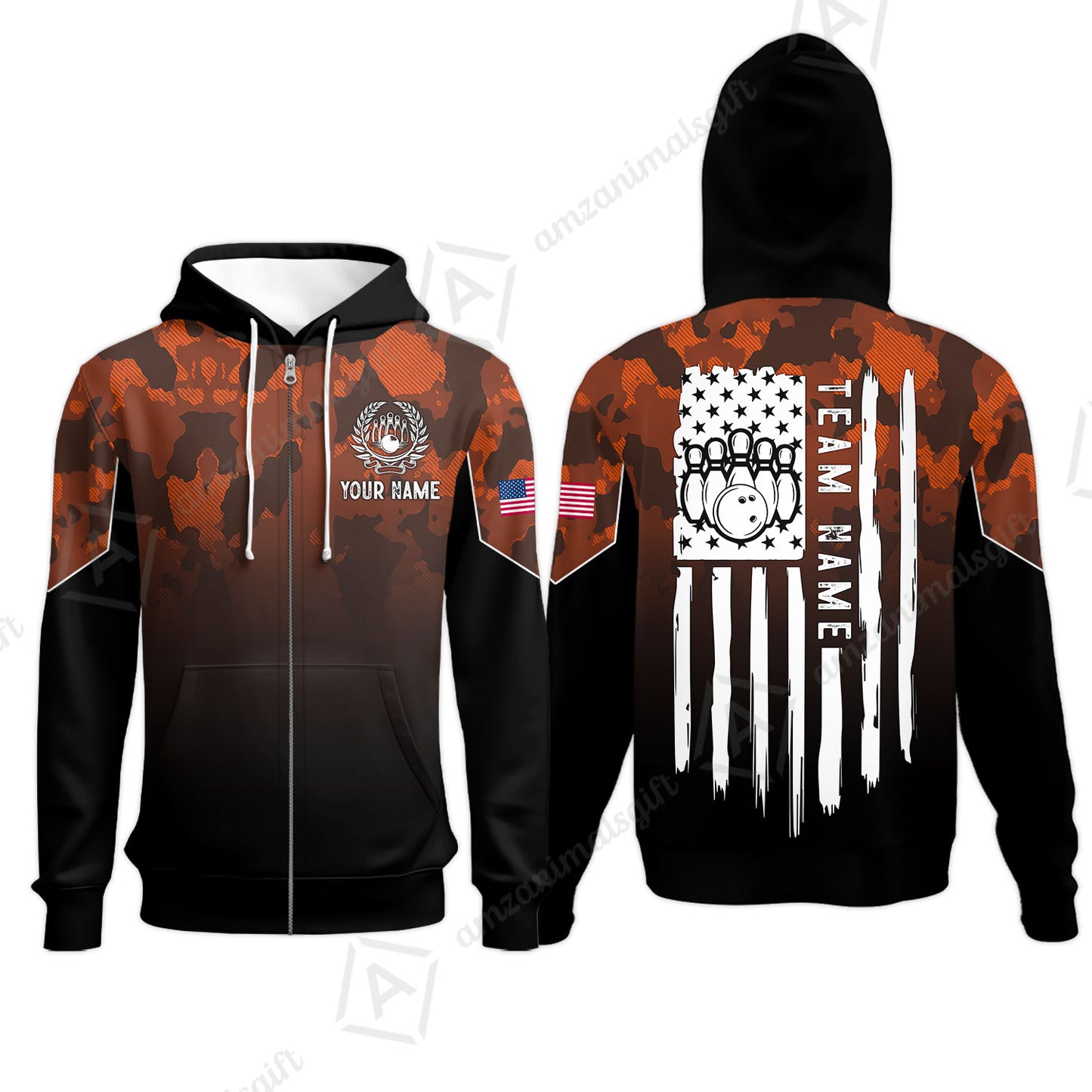 Custom Bowling Jersey Polo Shirt, Tactical Camo Patriotic Flag, Custom Bowling Jersey Team Shirt For Players With Name and Team Name