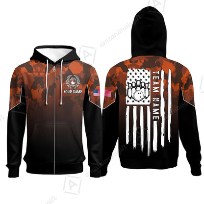 Custom Bowling Jersey Polo Shirt, Tactical Camo Patriotic Flag, Custom Bowling Jersey Team Shirt For Players With Name and Team Name