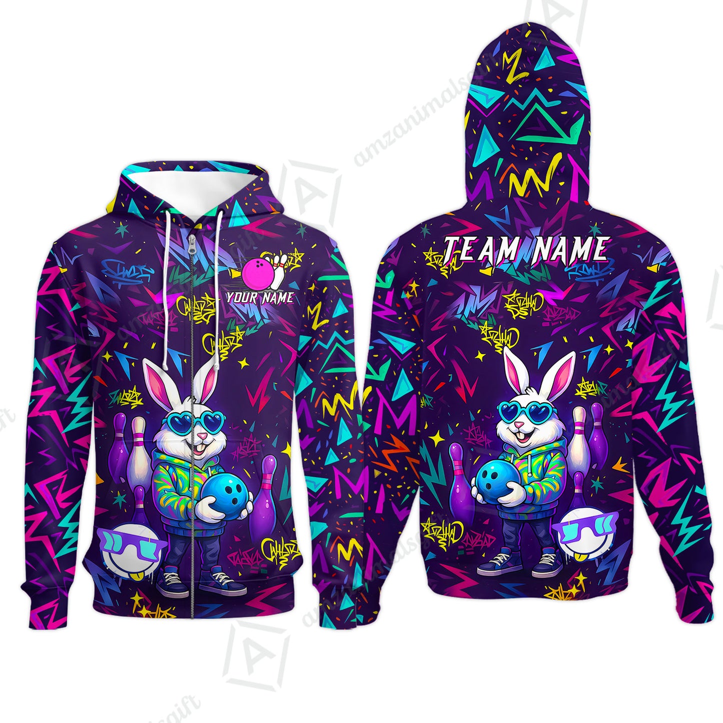 Custom Hip Hop Rabbit Bowling Jersey Polo Shirt, Custom Hip Hop Rabbit Bowling Jersey Team Shirt For Players With Name & Team Name