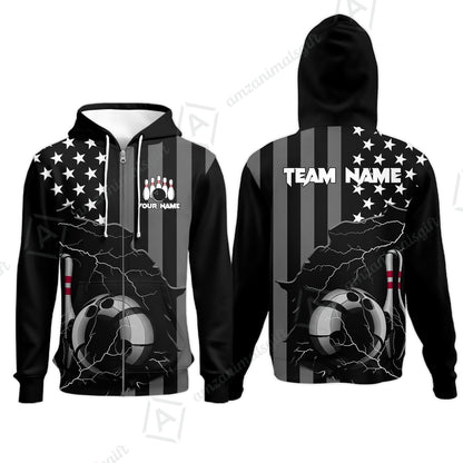 Custom Bowling Jersey Polo Shirt, Monochrome Lightning Flag Storm, Custom Bowling Jersey Team Shirt For Players With Name and Team Name