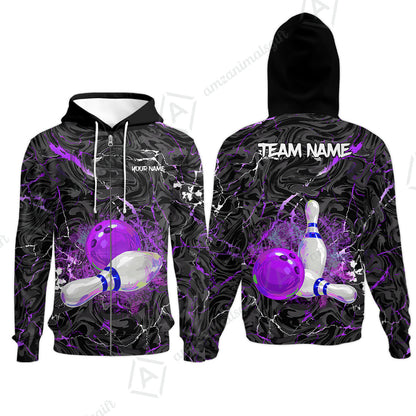 Customized Bowling Unisex Polo Shirt, Swirling Marbled Pattern Vibrant Veins, Bowling Uniforms, Personalized Name And Team Name