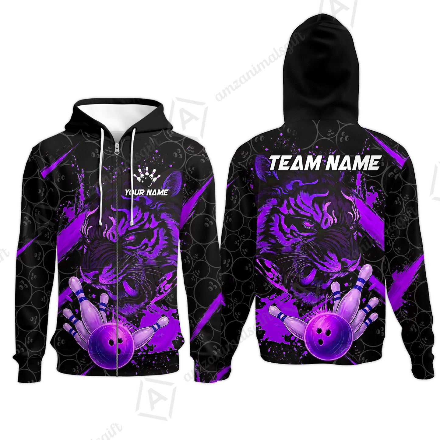 Customized Bowling Unisex Polo Shirt, Tiger Ball Striking Pins, Bowling Uniforms, Personalized Name And Team Name