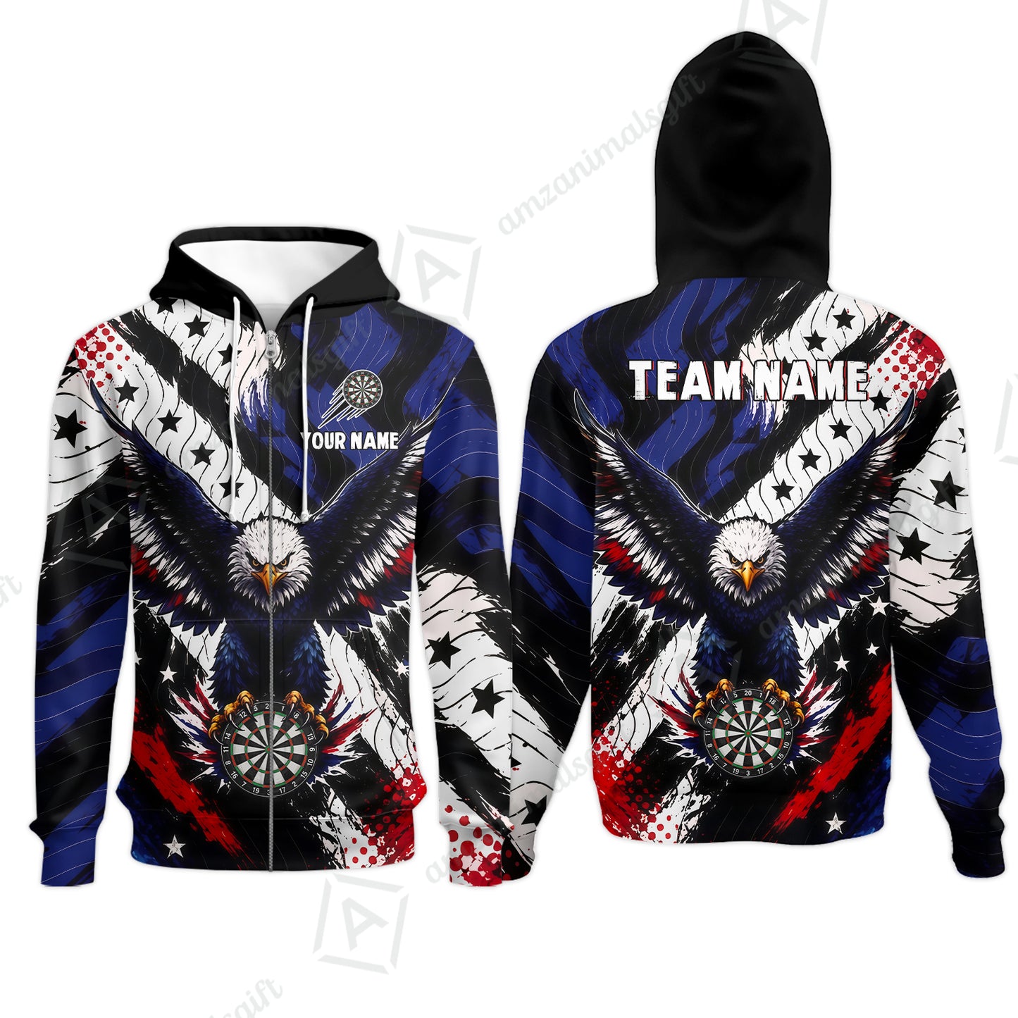Custom Dart Jersey Team Shirt For Players, American Flag and Eagle Hold Board, Personalize Name and Team Name