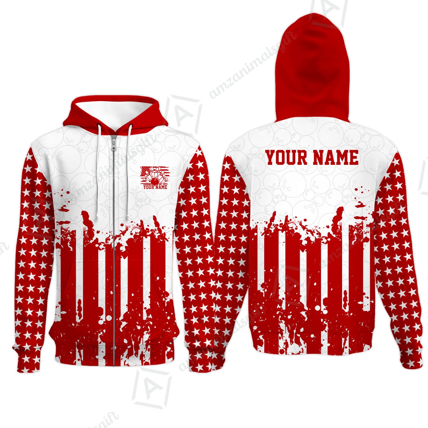 Custom Bowling Jersey Polo Shirt, Distressed Stars and Stripes Grunge, Custom Bowling Jersey Team Shirt For Players With Name and Team Name
