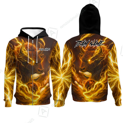 Custom Bowling Jersey Polo Shirt, Charging Bull Bowling Custom Bowling Jersey Team Shirt For Players With Name & Team Name