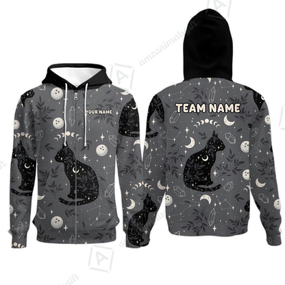 Custom Bowling Jersey Polo Shirt, Black Cat Moon Bowling Grass, Personalized Name And Team Name