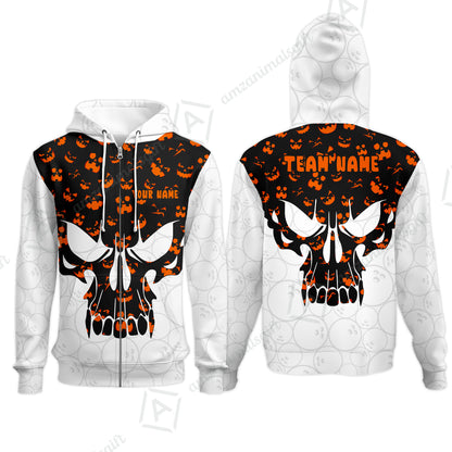 Custom Bowling Jersey Polo Shirt, Halloween Pattern Skull, Custom Bowling Jersey Team Shirt For Players With Name & Team Name