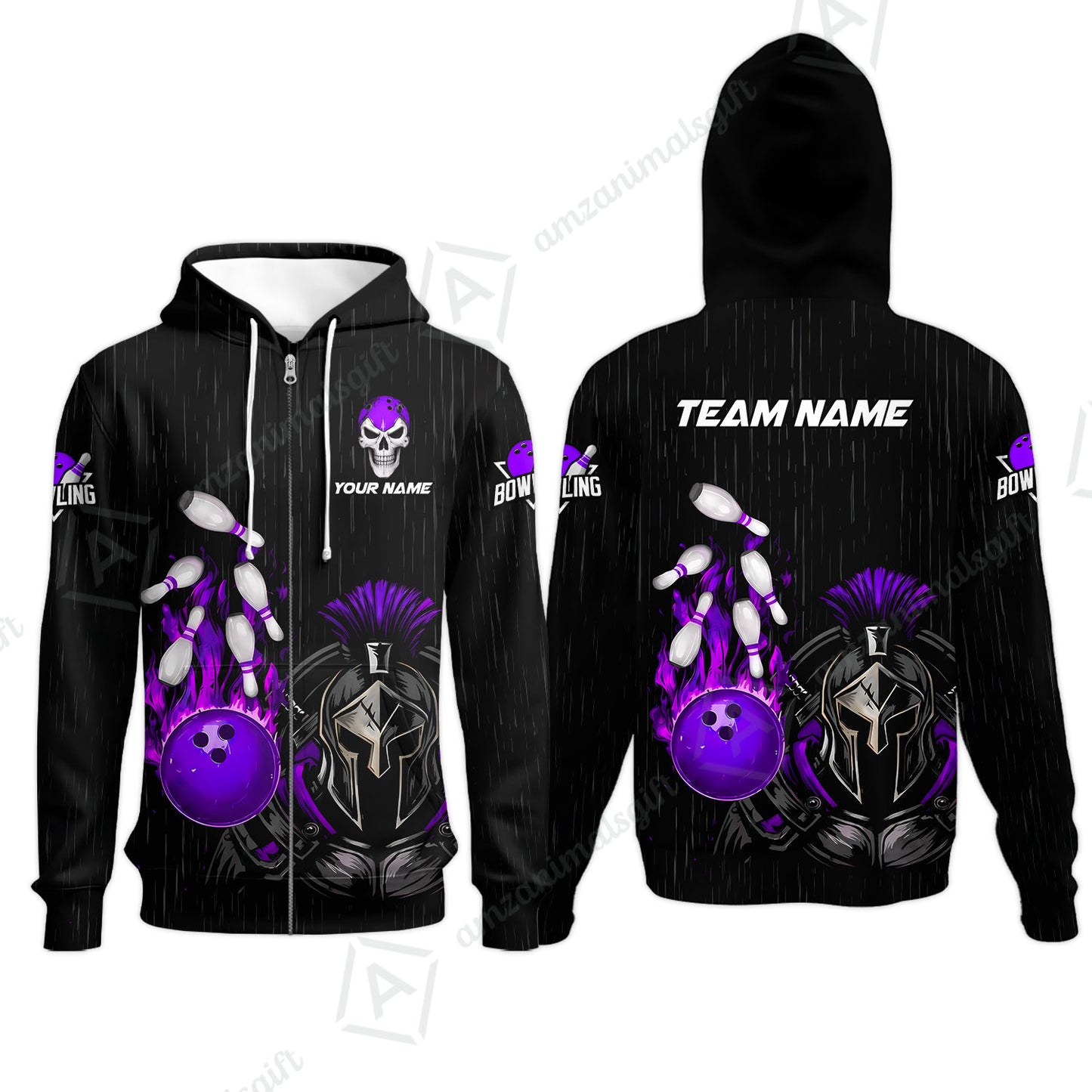 Custom Bowling Jersey Polo Shirt, Fire Bowling Knight Rain Skull Logo, Personalize Name & Team Name