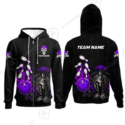 Custom Bowling Jersey Polo Shirt, Fire Bowling Knight Rain Skull Logo, Personalize Name & Team Name