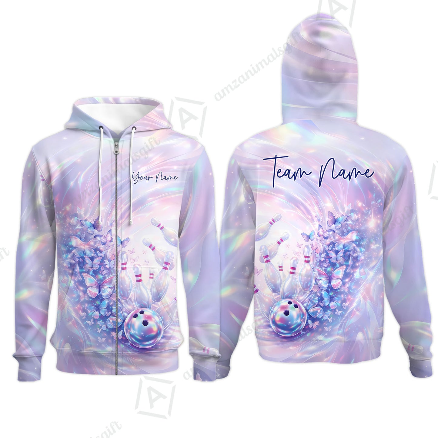 Custom Bowling Jersey Polo Shirt, Butterfly Holographic Bowling, Custom Bowling Jersey Team Shirt For Players With Name and Team Name