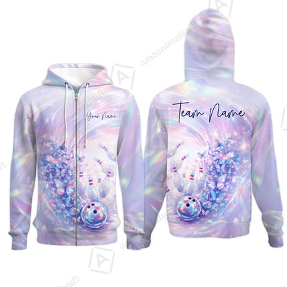 Custom Bowling Jersey Polo Shirt, Butterfly Holographic Bowling, Custom Bowling Jersey Team Shirt For Players With Name and Team Name