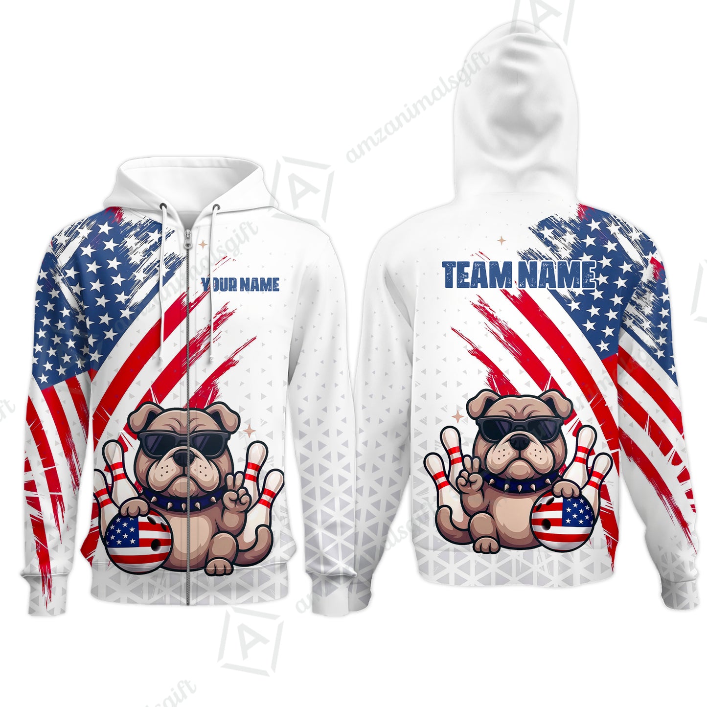 Custom Bowling Jersey Polo Shirt, Bowling Hello Bulldog US Flag, Custom Bowling Jersey Team Shirt For Players With Name and Team Name