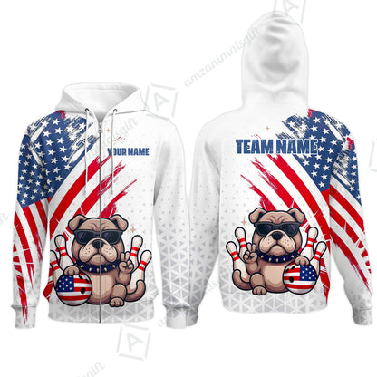 Custom Bowling Jersey Polo Shirt, Bowling Hello Bulldog US Flag, Custom Bowling Jersey Team Shirt For Players With Name and Team Name