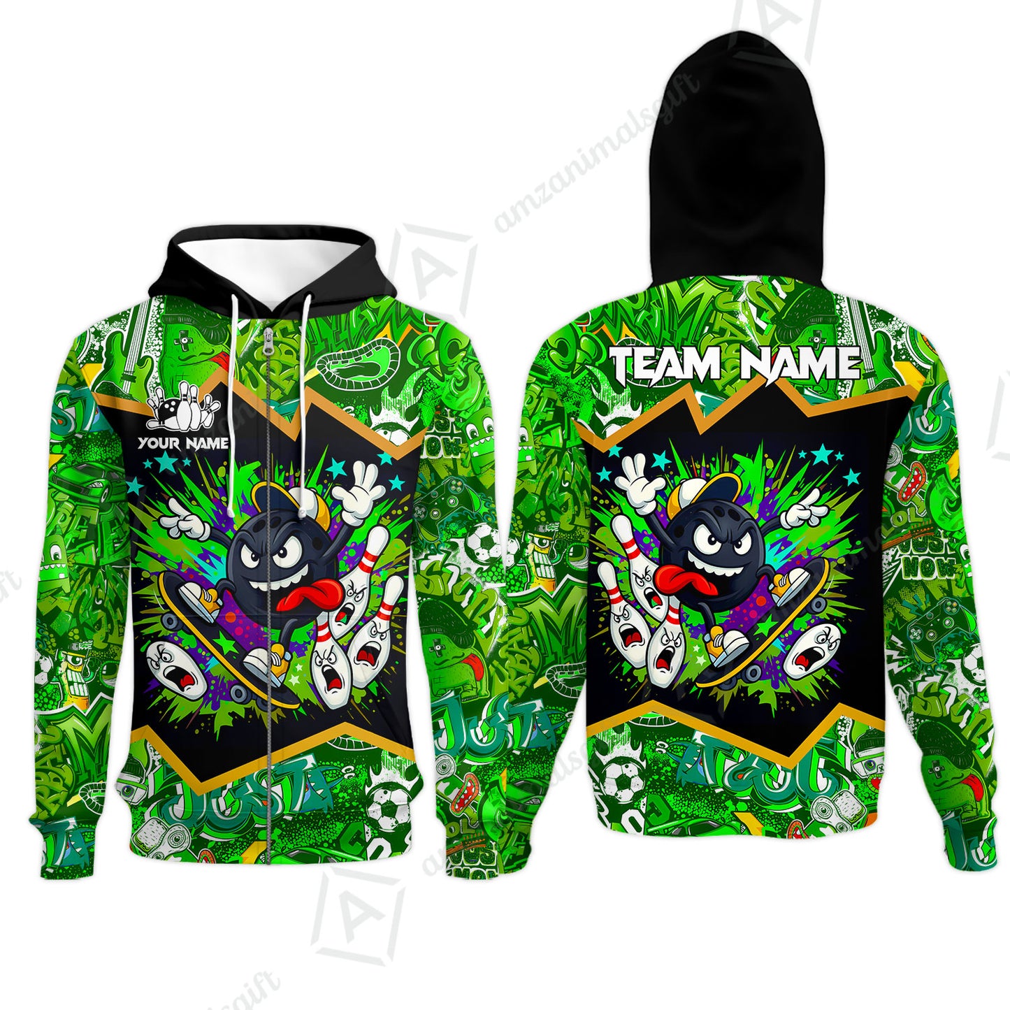 Customized Bowling Unisex Polo Shirt, Skater Bowling Ball Attack, Bowling Uniform, Personalized Name And Team Name