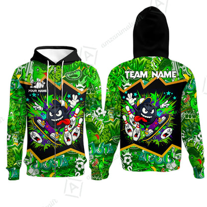 Customized Bowling Unisex Polo Shirt, Skater Bowling Ball Attack, Bowling Uniform, Personalized Name And Team Name