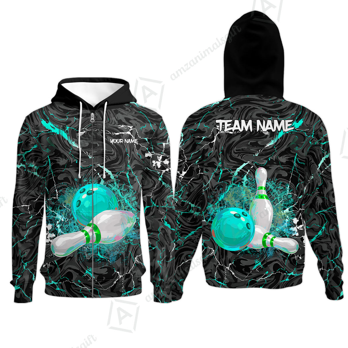 Customized Bowling Unisex Polo Shirt, Swirling Marbled Pattern Vibrant Veins, Bowling Uniforms, Personalized Name And Team Name