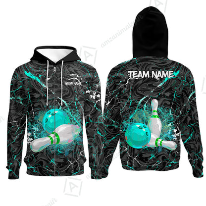 Customized Bowling Unisex Polo Shirt, Swirling Marbled Pattern Vibrant Veins, Bowling Uniforms, Personalized Name And Team Name