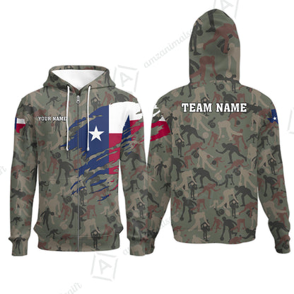 Custom Bowling Jersey Polo Shirt, Texas Flag Woodland Green Camouflage, Custom Bowling Jersey Team Shirt For Players With Name and Team Name