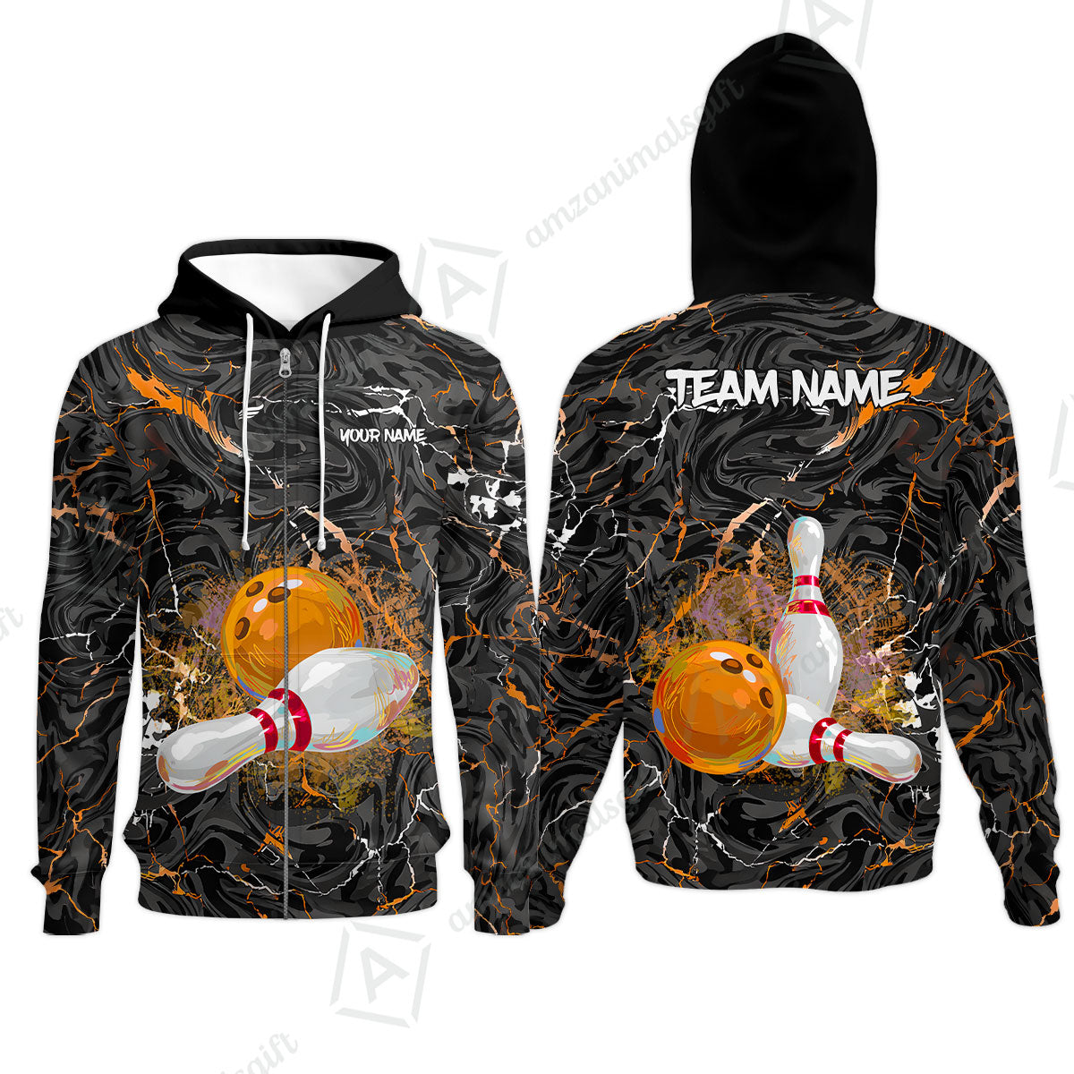 Customized Bowling Unisex Polo Shirt, Swirling Marbled Pattern Vibrant Veins, Bowling Uniforms, Personalized Name And Team Name