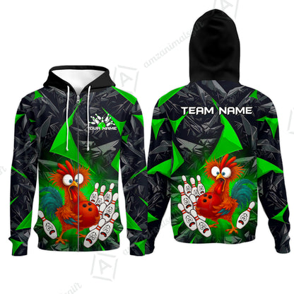 Custom Bowling Jersey Polo Shirt, Crazy Chicken Bowling Custom Bowling Jersey Team Shirt For Players With Name & Team Name