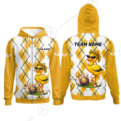 Custom Bowling Jersey Polo Shirt, Sassy Diva Duckling Argyle, Custom Bowling Jersey Team Shirt For Players With Name and Team Name