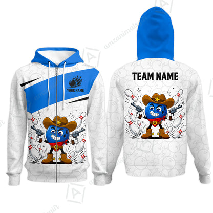 Custom Bowling Jersey Polo Shirt, Retro Cartoon Cowboy Ball, Custom Bowling Jersey Team Shirt For Players With Name and Team Name