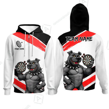Custom Darts Jersey Polo Shirt, Pitbull Hold Dart Board, Custom Dart Jersey Team Shirt For Players With Name & Team Name