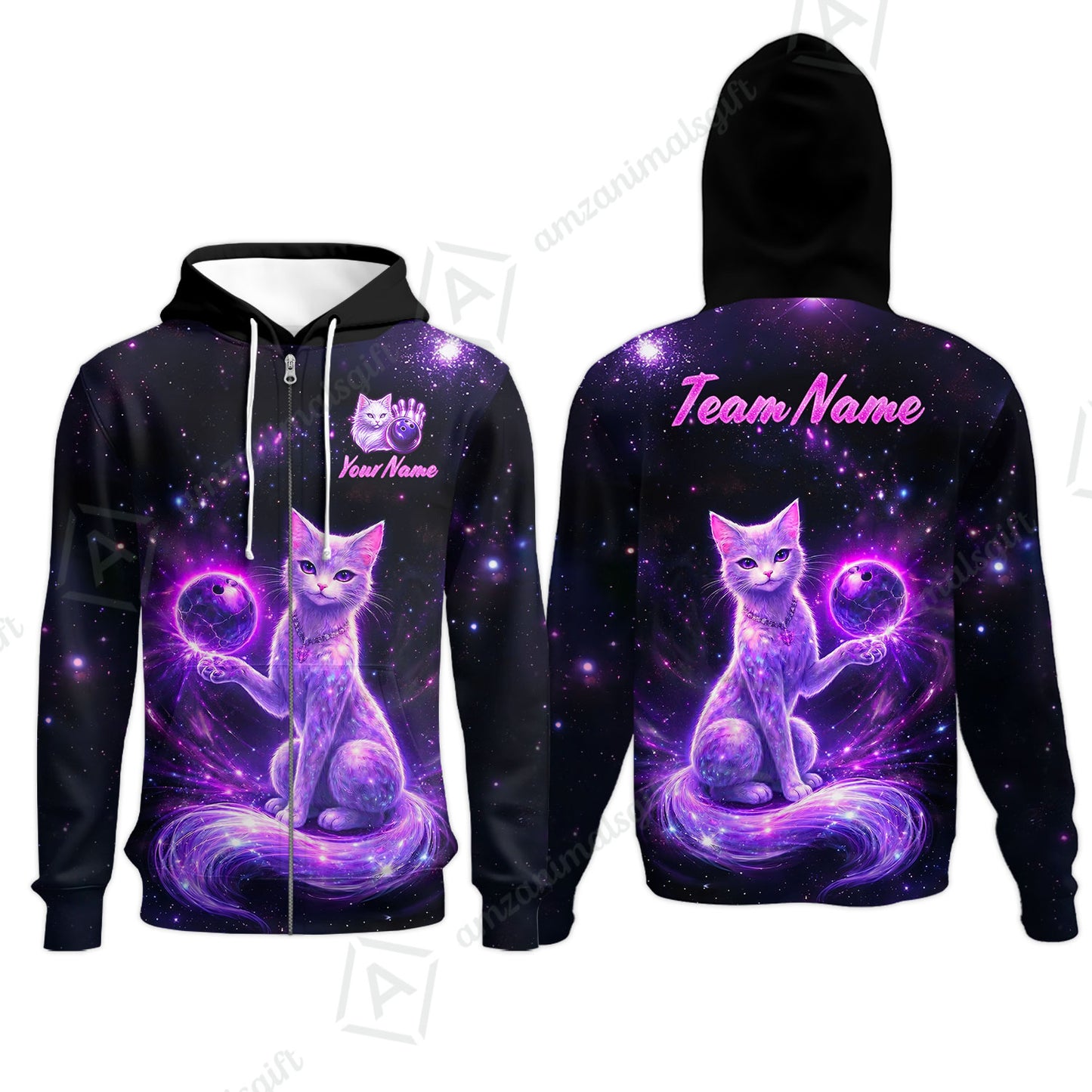 Custom Bowling Jersey Polo Shirt, Magical Kitty Bowling Custom Bowling Jersey Team Shirt For Players With Name & Team Name
