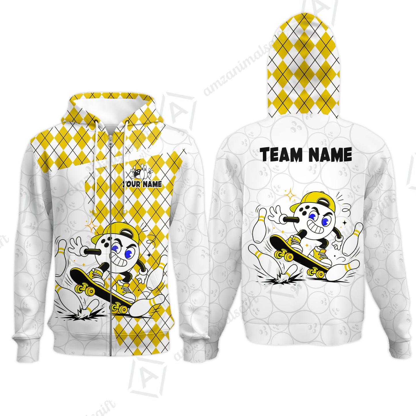 Custom Bowling Jersey Polo Shirt, Skateboarder Bowling Ball Mascot, Custom Bowling Jersey Team Shirt For Players With Name and Team Name