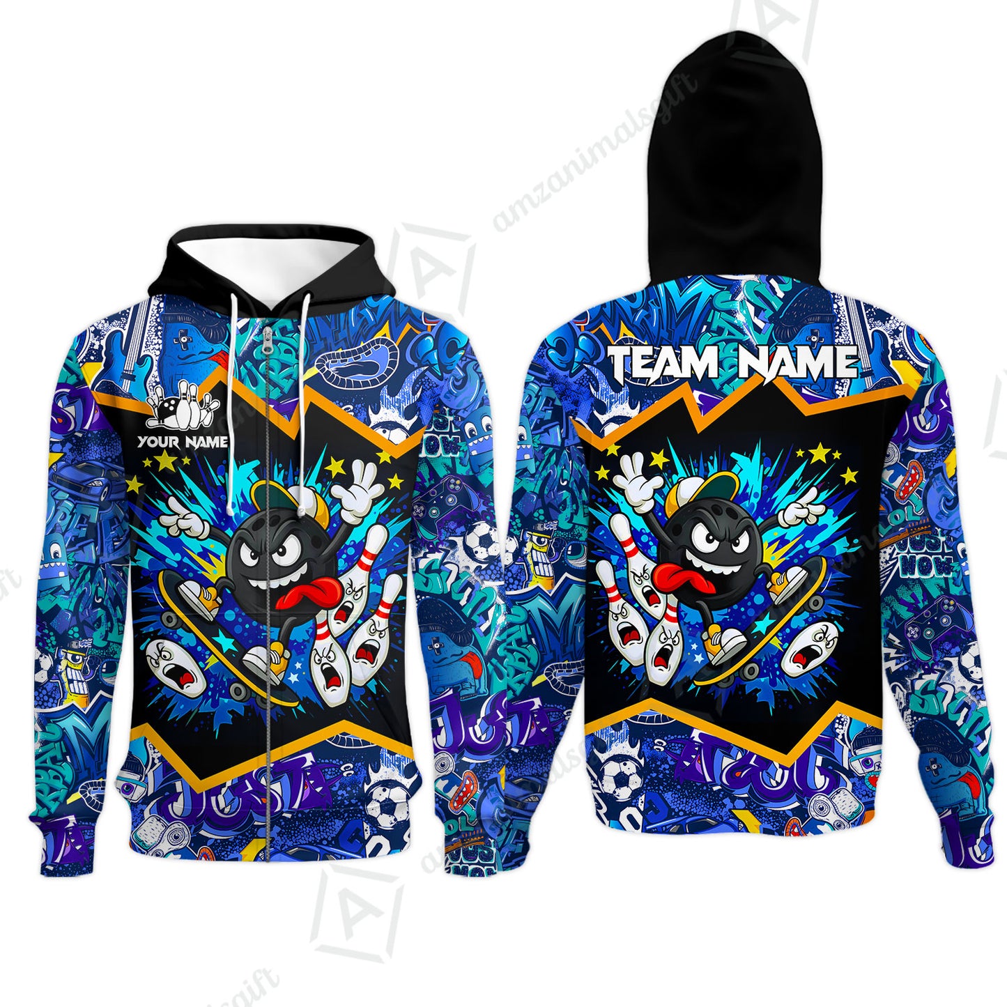 Customized Bowling Unisex Polo Shirt, Skater Bowling Ball Attack, Bowling Uniform, Personalized Name And Team Name