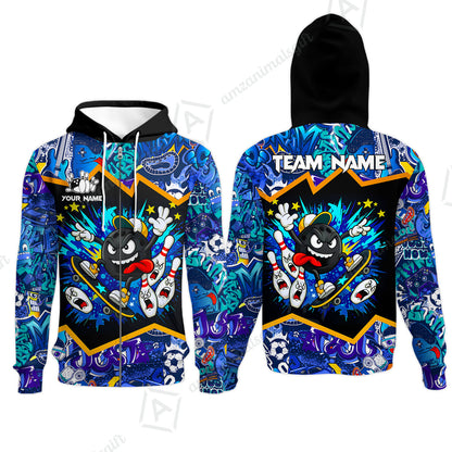 Customized Bowling Unisex Polo Shirt, Skater Bowling Ball Attack, Bowling Uniform, Personalized Name And Team Name