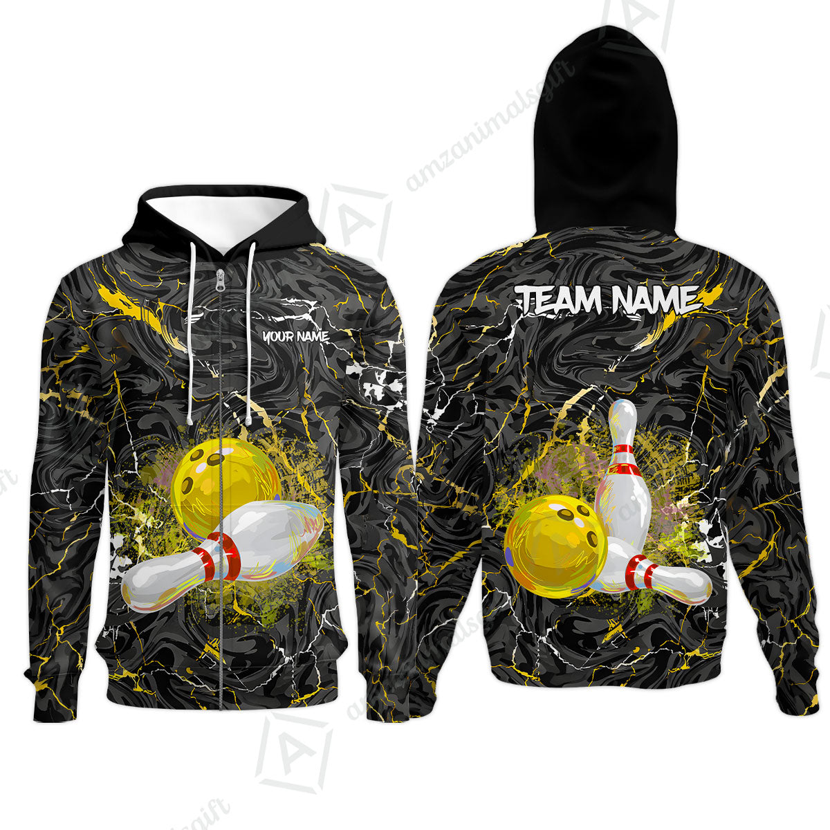 Customized Bowling Unisex Polo Shirt, Swirling Marbled Pattern Vibrant Veins, Bowling Uniforms, Personalized Name And Team Name