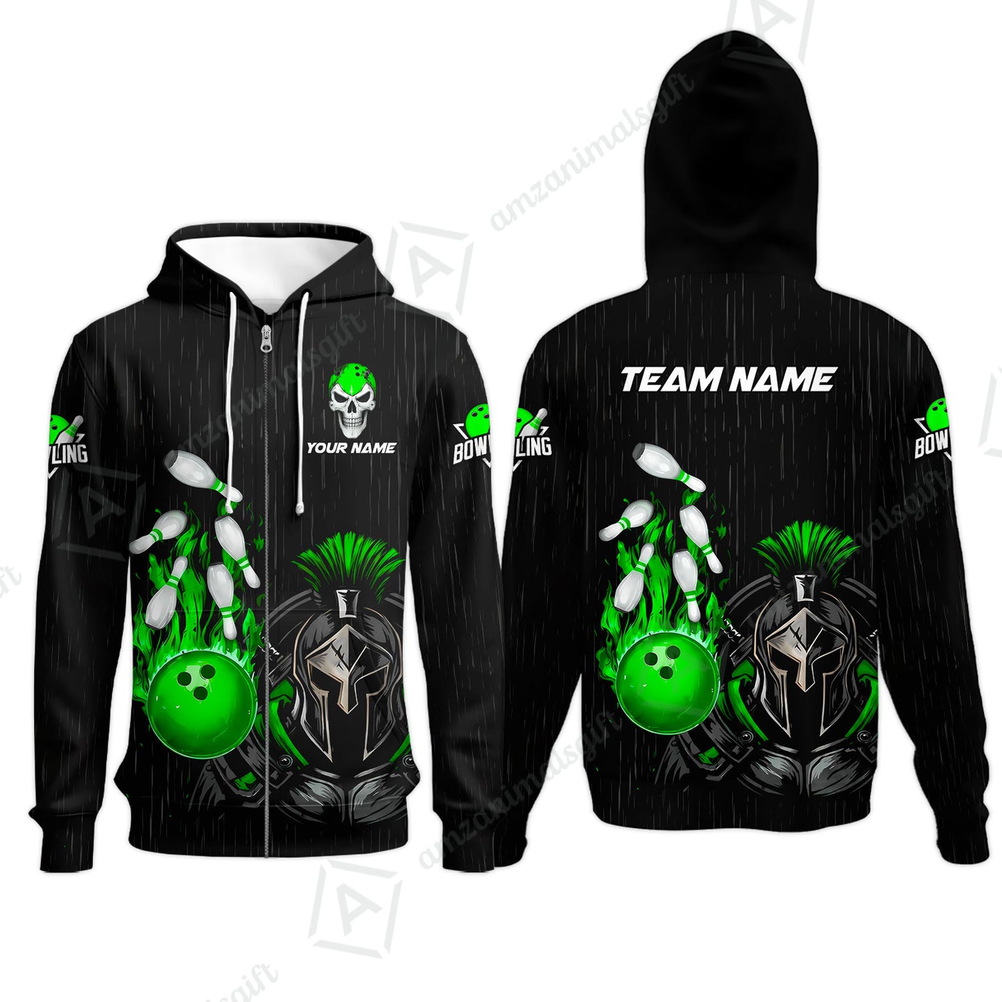 Custom Bowling Jersey Polo Shirt, Fire Bowling Knight Rain Skull Logo, Personalize Name & Team Name