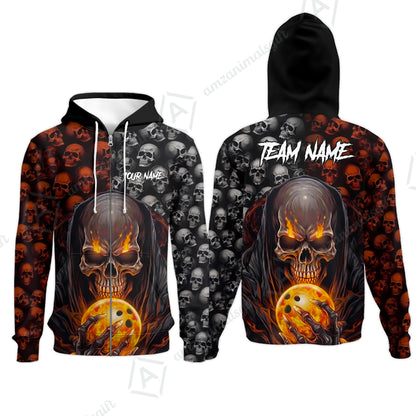 Custom Bowling Jersey Polo Shirt, Death Multiple Skulls, Personalized Name And Team Name