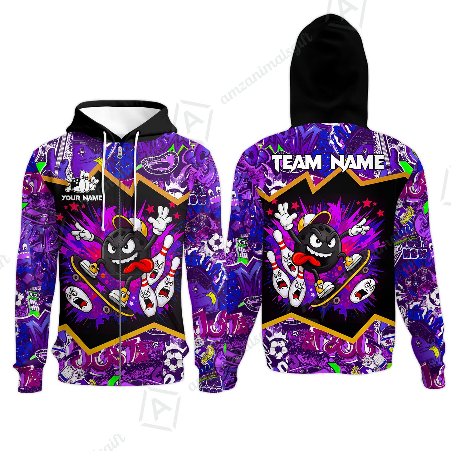 Customized Bowling Unisex Polo Shirt, Skater Bowling Ball Attack, Bowling Uniform, Personalized Name And Team Name