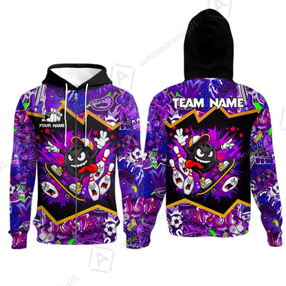 Customized Bowling Unisex Polo Shirt, Skater Bowling Ball Attack, Bowling Uniform, Personalized Name And Team Name