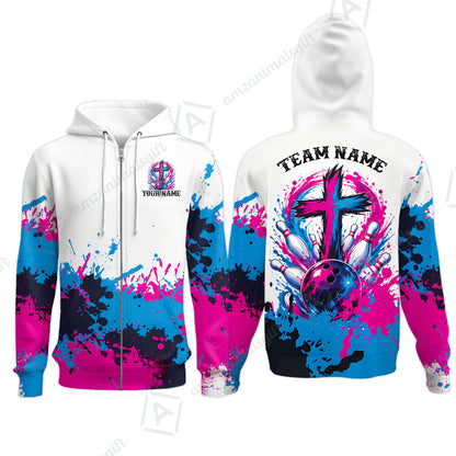 Custom Bowling Jersey Polo Shirt, Splash Pain Bowling Cross Colorful, Custom Bowling Jersey Team Shirt For Players With Name & Team Name