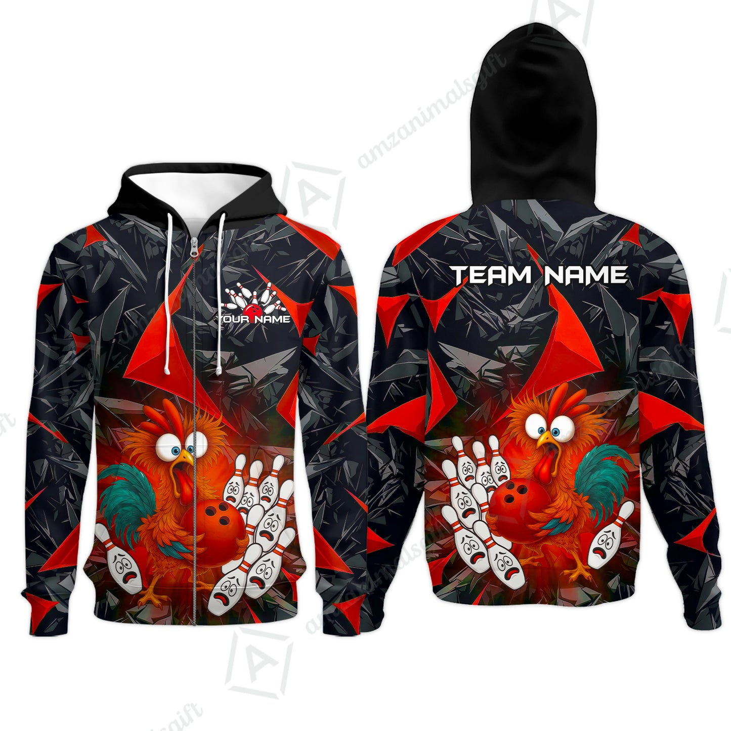 Custom Bowling Jersey Polo Shirt, Crazy Chicken Bowling Custom Bowling Jersey Team Shirt For Players With Name & Team Name