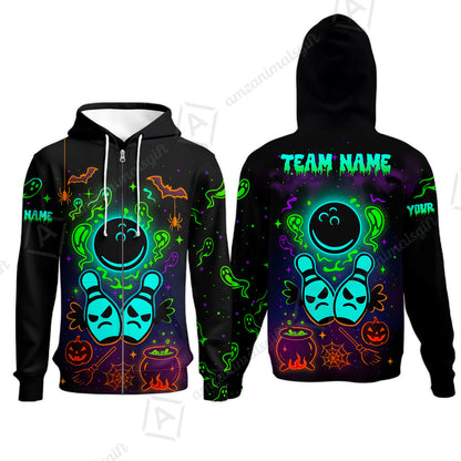 Customized Bowling Shirt, Halloween Neon Bowling, Personalized Polo Shirt For Players With Name & Team Name