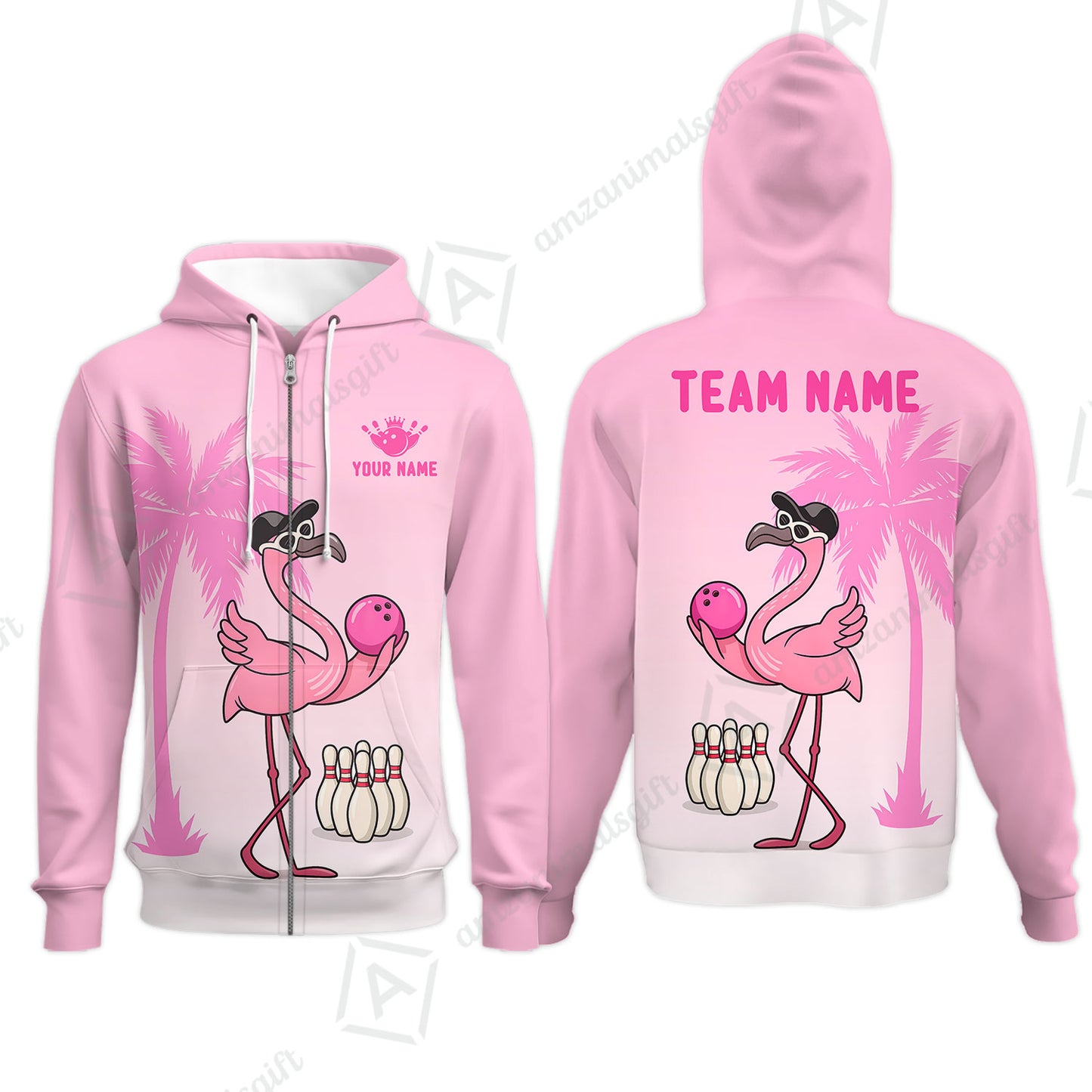 Custom Bowling Jersey Polo Shirt, Flamingo Bowling Coconut Tree, Custom Bowling Jersey Team Shirt For Players With Name and Team Name