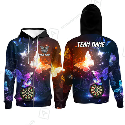 Custom Darts Jersey Polo Shirt, Butterfly Sparkle Darts, Custom Dart Jersey Team Shirt For Players With Name & Team Name