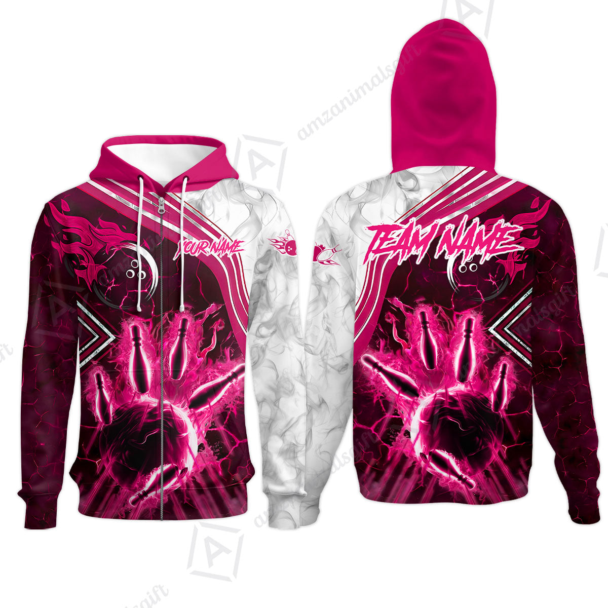 Customized Bowling Unisex Polo Shirt, Fire & Smoke Bowling Pins, Bowling Uniform - Personalized Name And Team Name