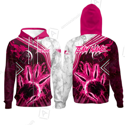 Customized Bowling Unisex Polo Shirt, Fire & Smoke Bowling Pins, Bowling Uniform - Personalized Name And Team Name