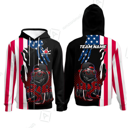 Custom Bowling Jersey Polo Shirt, Cool Hip Hop Patriotic Ball Mascot, Custom Bowling Jersey Team Shirt For Players With Name and Team Name