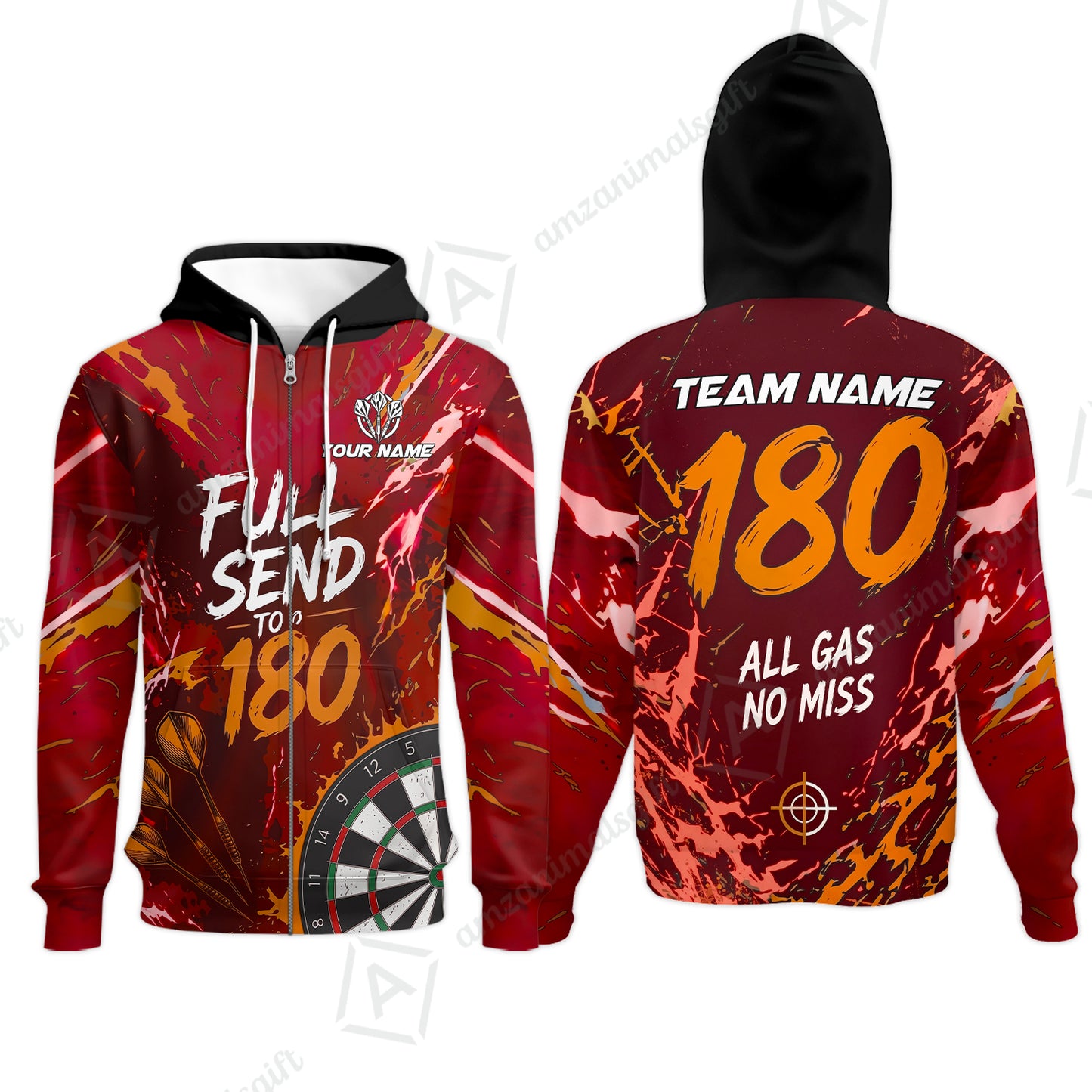 Customized Darts Team Jersey, Full Send To 180, All Gas No Miss, Personalized Polo Shirt For Players With Name & Team Name